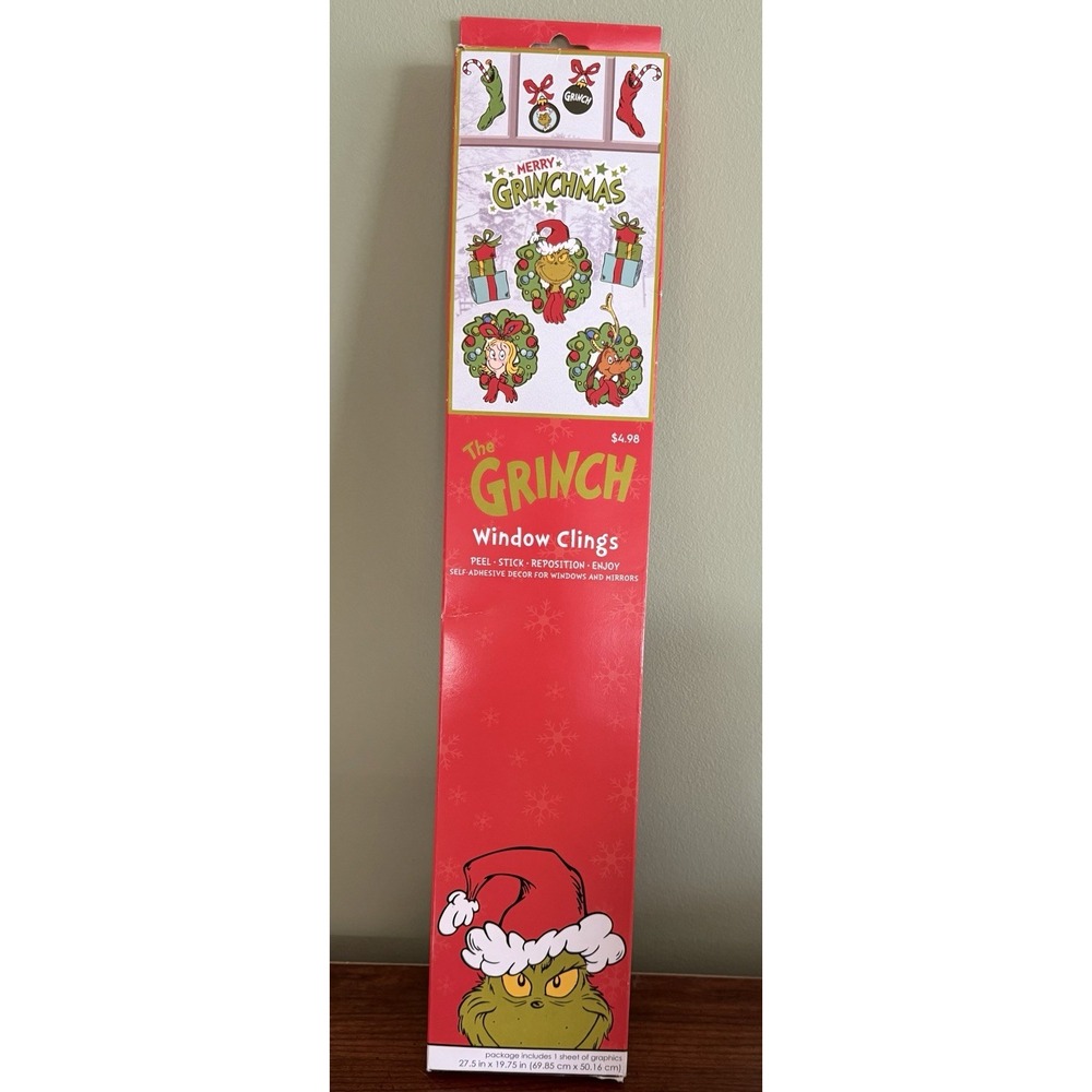 Dr‎ Seuss The Grinch Vinyl Static Christmas Window Clings New Boxed